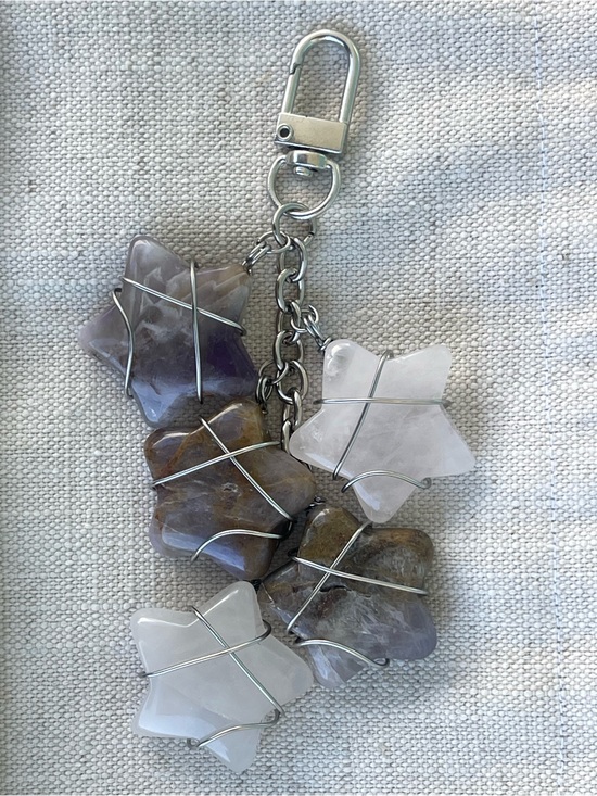 beads&bellbottoms Accessories - Amethyst and White Quartz Star Crystal Keychain / Bag Charm Silver